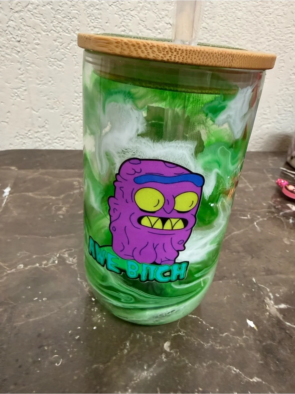 Rick and Morty Scary Terry 18 oz Wine Glass Glow in the Dark Cup Handmade